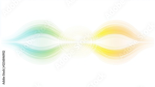 Abstract artwork featuring flowing pastel colored waves converging central point