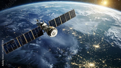 Satellite orbits Earth capturing stunning views of the planet's surface during daylight hours