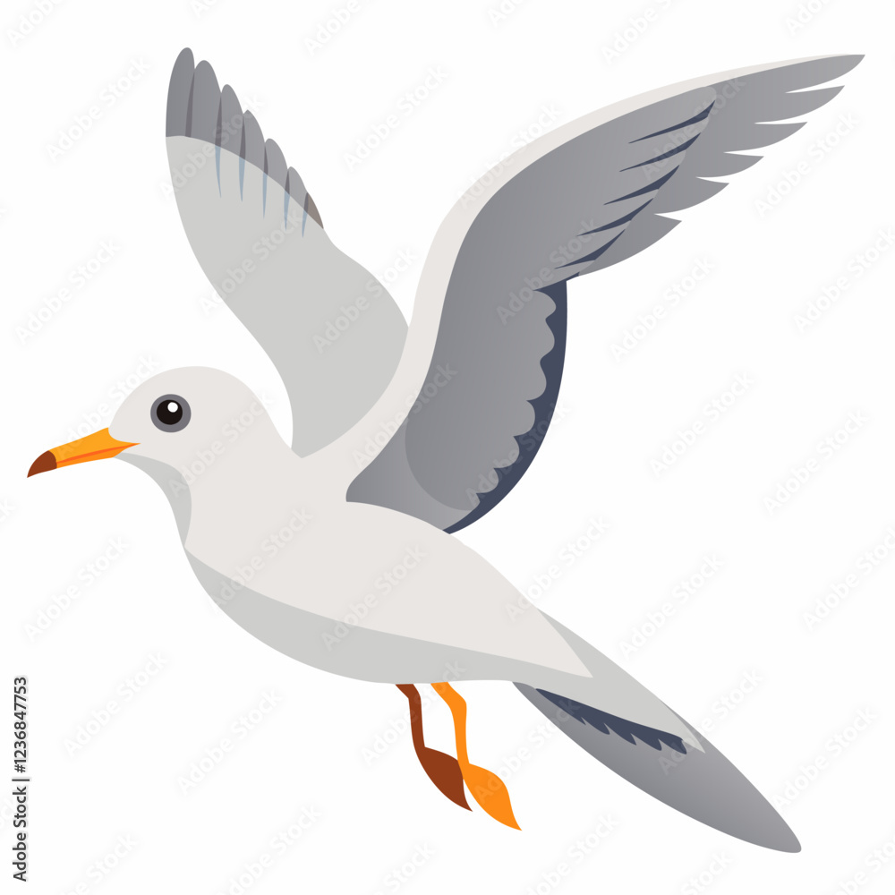 Fototapeta premium Cute seagull bird flying cartoon . Suitable for educational posters, logos, children's books and encyclopedias. Children's picture. Vector illustration