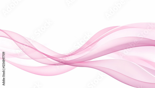Abstract waves, flowing pink ribbons, transparent curves, ethereal lines, soft gradients, minimalist design, white background, delicate motion, gentle swirls, smooth contours, lightweight fabric textu