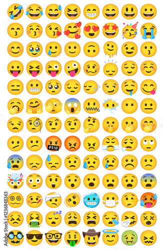 Various yellow emojis, each representing different facial expressions and emotions.