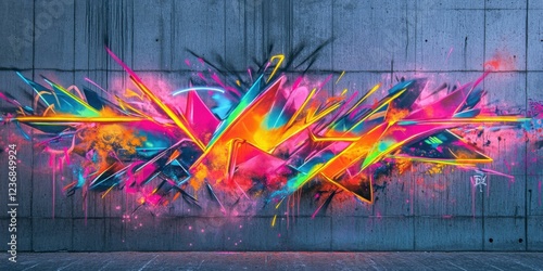 Vibrant graffiti artwork on a concrete wall, ideal for urban art promotions, music events, or street culture campaigns. photo