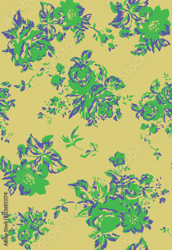 Seamless pattern with flowers and leaves. Hand drawn background. floral pattern for wallpaper or fabric. Flower rose. Botanic Tile.