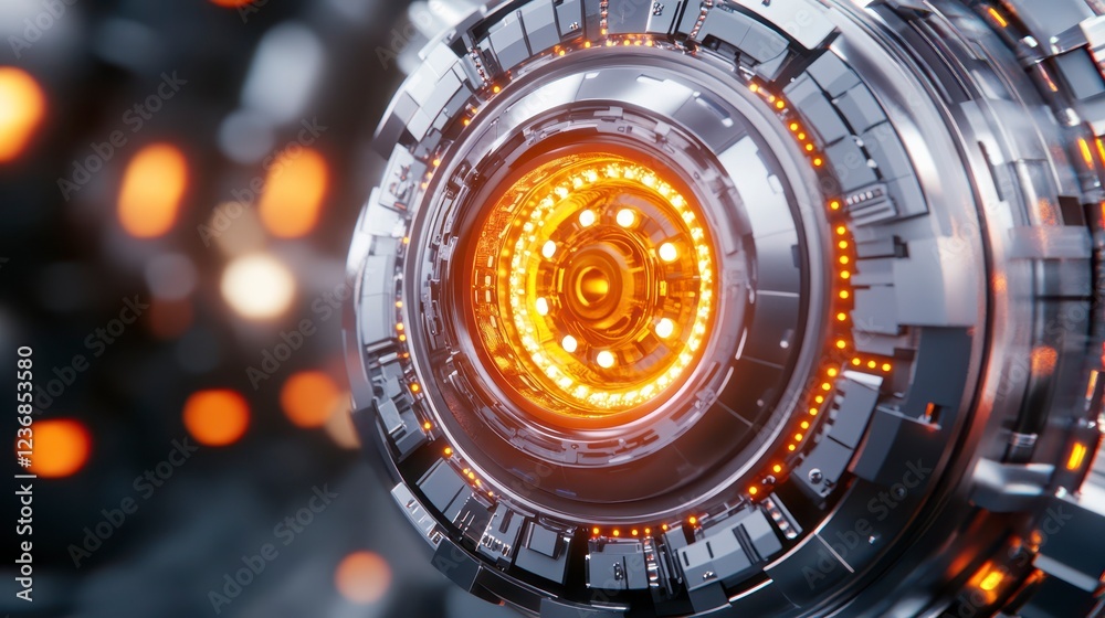 Fototapeta premium Futuristic Technology Core with Glowing Orange Lights and Metallic Design