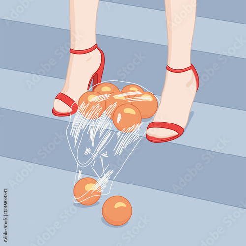 Bag of Oranges fall on the stairs photo