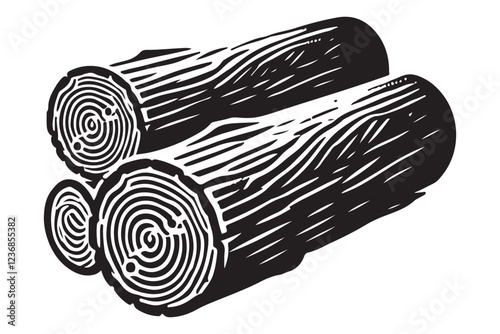 Detailed Silhouette of Stacked Wooden Logs Illustration