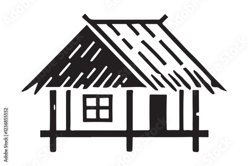 Traditional Thatched Roof House Silhouette Illustration