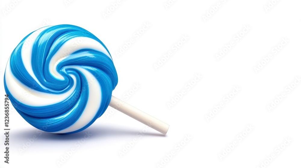 Colorful Swirled Lollipop With Blue and White Design on White Background Colorful Swirled Lollipop With Blue and White Design on White Background
