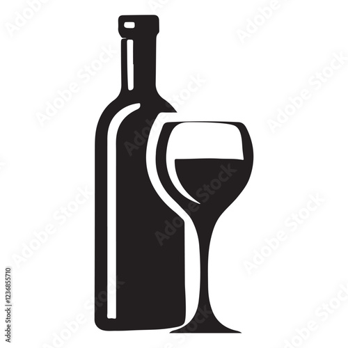 Wine Bottle and Glass Silhouette Vector Graphic