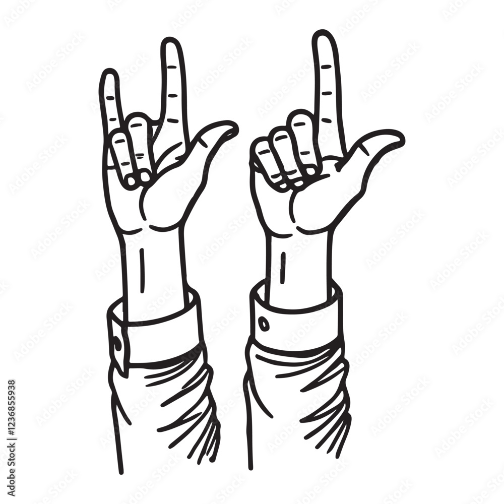Obraz premium Rock and Roll Hand Gestures Silhouette Illustration