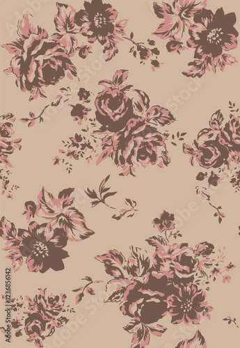 Seamless pattern with flowers and leaves. Hand drawn background. floral pattern for wallpaper or fabric. Flower rose. Botanic Tile.