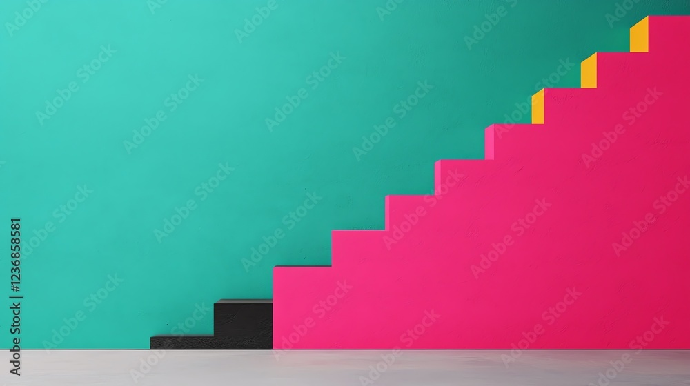 Fototapeta premium Colorful steps against a vibrant wall design.