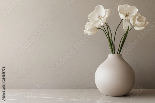 Wallpaper Mural Minimalist ceramic vase with delicate white flowers in soft natural lighting Torontodigital.ca