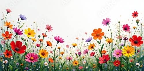 A colorful patchwork of wildflowers against a white surface, wildflowers, quilt