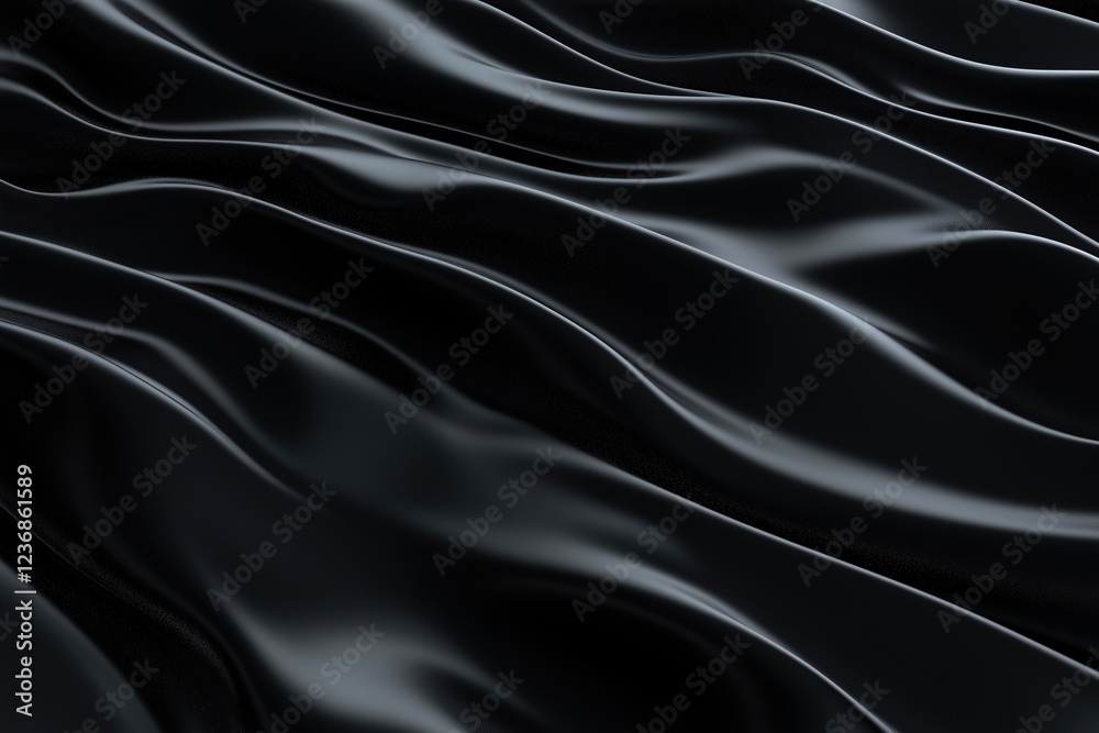 Fototapeta premium Black silk background with dynamic waves in motion, creating a sleek and elegant texture. Perfect for modern design projects, luxurious interiors, and high-end branding