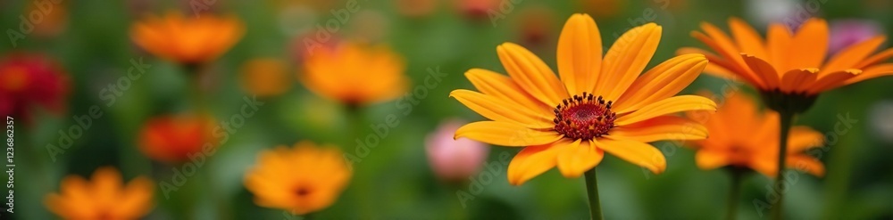 Orange gerbera daisies in a garden with other flowers, colorful, , nature Orange gerbera daisies in a garden with other flowers, colorful, , nature