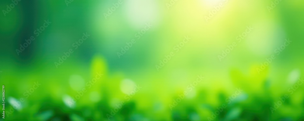 Obraz premium Blurred bokeh of light green and blue, suggesting fresh spring growth , organic, peaceful