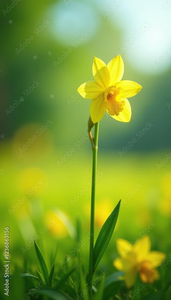 Obraz premium Sunny meadow with a delicate yellow orchid swaying gently in the breeze, sunny, garden, flowers of yellow