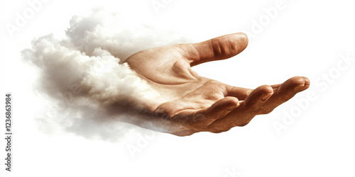 Jesus reaching out his hand against dark background Resurrected Jesus Christ reaching out hand and praying