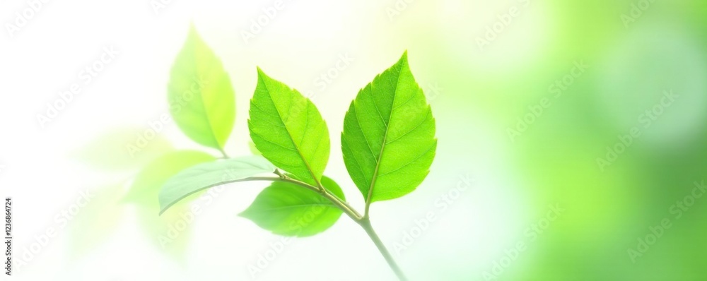 Green branch with isolated leaf on white background, tree, clean Green branch with isolated leaf on white background, tree, clean