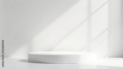 Wallpaper Mural Minimalist White Circular Pedestal Display with Soft Sunlight Shadows on a Wall Torontodigital.ca