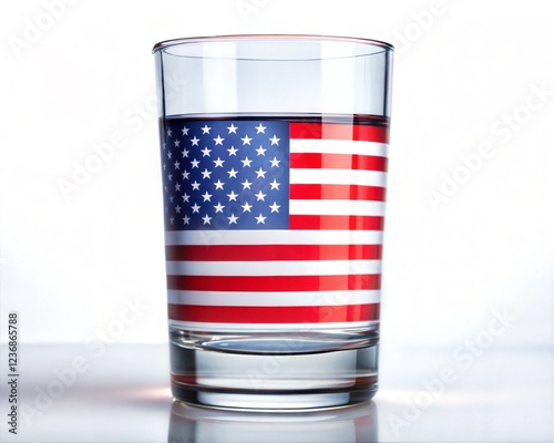 4th July American flag and glass on white
