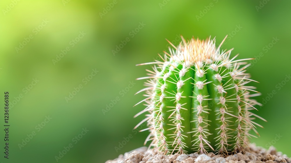 Small cactus plant in pot, green background, nature, home decor Small cactus plant in pot, green background, nature, home decor