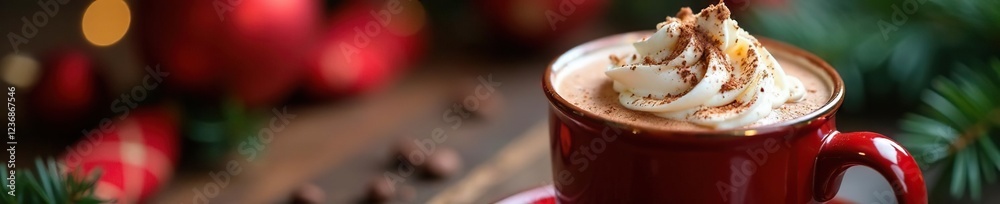 Stylish mug filled with luxurious hot chocolate, festive hued glassware, decadent treat Stylish mug filled with luxurious hot chocolate, festive hued glassware, decadent treat