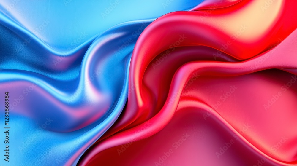 Fototapeta premium Smooth Silk Texture in Red and Blue Waves for Elegant Backgrounds
