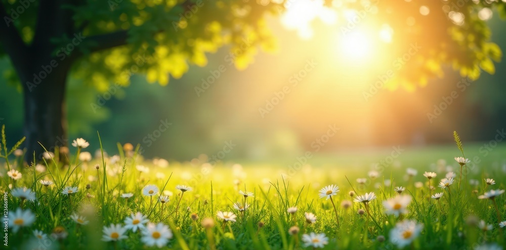 Obraz premium Abstract sunbeams illuminating a summer landscape, bright and cheerful , nature, happy
