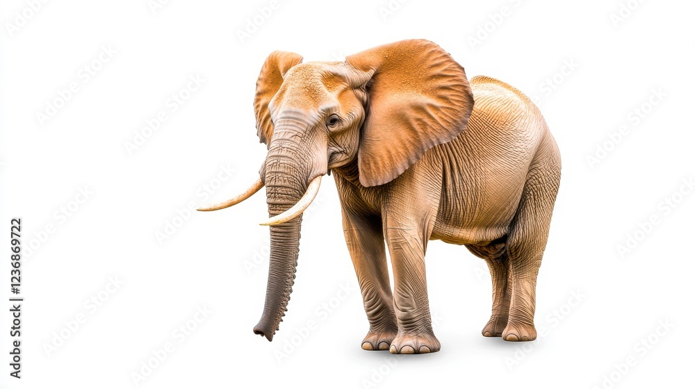 Fototapeta premium Majestic African Elephant Standing Gracefully on White Background