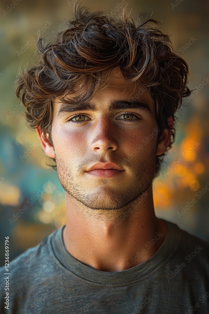 Portrait of a Young Man with Curly Brown Hair Portrait of a Young Man with Curly Brown Hair