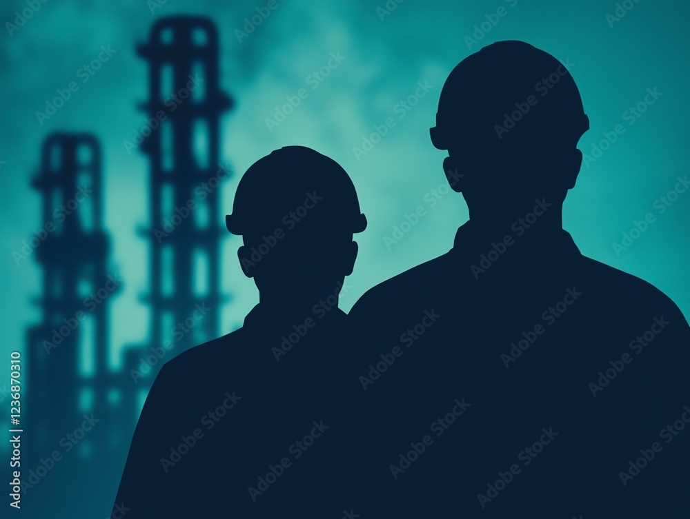 Silhouettes of workers in industrial setting. Silhouettes of workers in industrial setting.