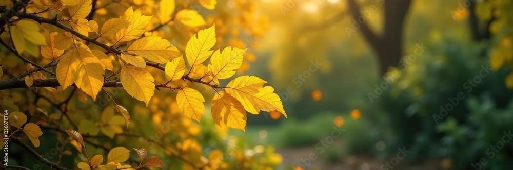 Yellow leaves rustling in gentle breeze amidst dense bush, foliage, wind, bush Yellow leaves rustling in gentle breeze amidst dense bush, foliage, wind, bush