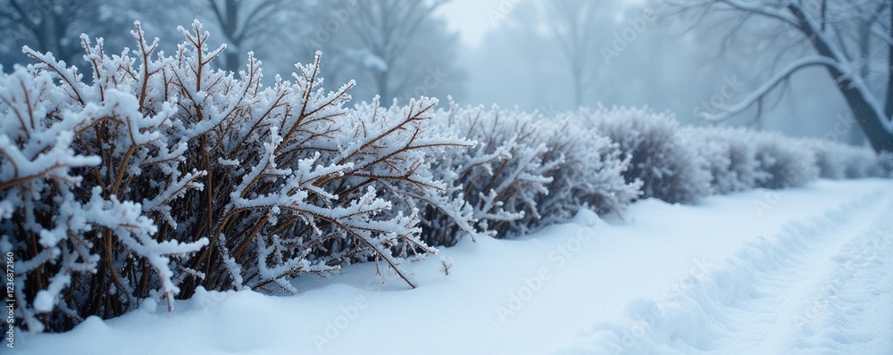 Frozen branches and vines wrapped around a snowy fence, icy vines, Frozen branches and vines wrapped around a snowy fence, icy vines,