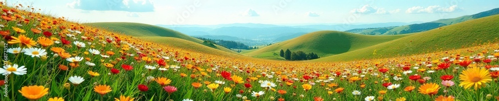 Rolling hills covered with a blanket of colorful wildflowers, flower landscape, rolling hills, colorful flowers Rolling hills covered with a blanket of colorful wildflowers, flower landscape, rolling hills, colorful flowers