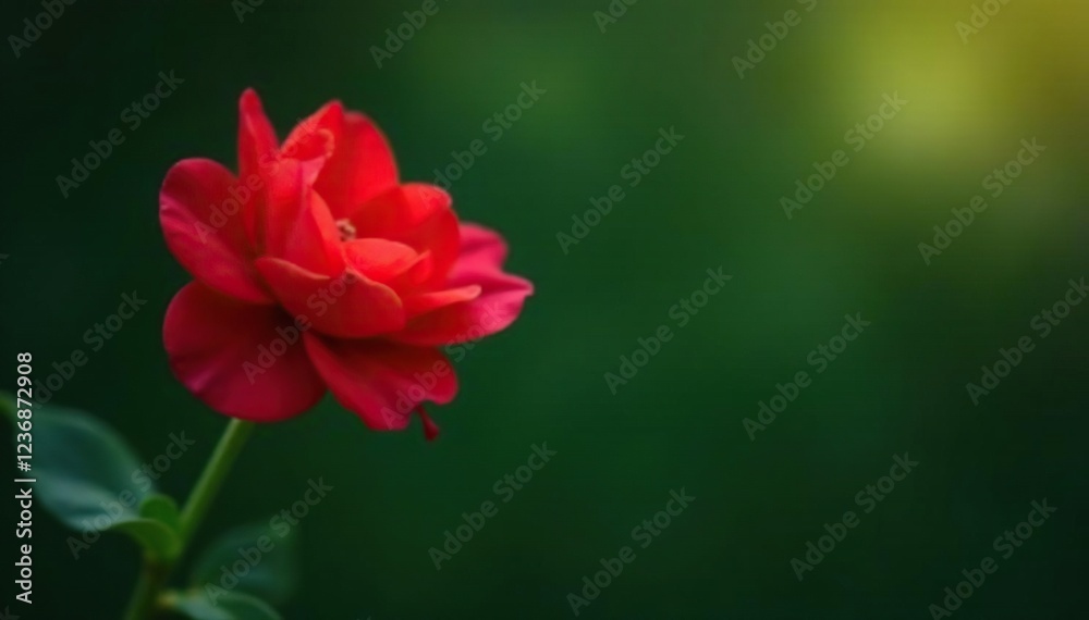 Fototapeta premium Single dark green stem with single bright red petal, petals, red, flowers
