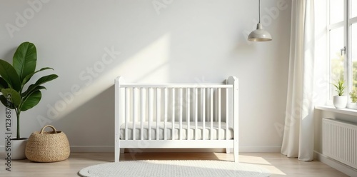 Soothing white crib with a modern nursery background, Crib, White