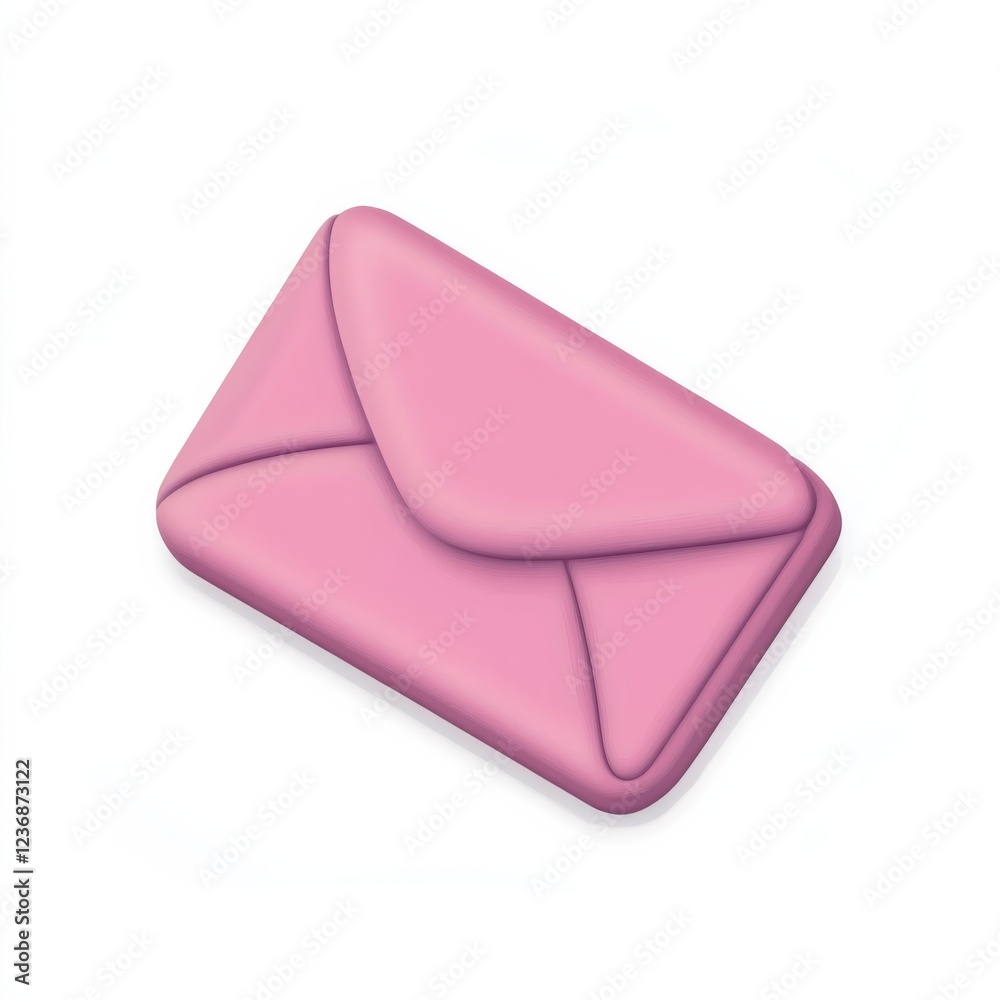 Valentine's Day 3D. A simple pink envelope, representing communication and correspondence, placed on a white background. Valentine's Day 3D. A simple pink envelope, representing communication and correspondence, placed on a white background.