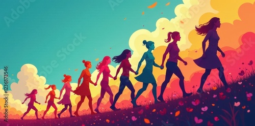 Determined figures striding forward, unified Celebrating International Women's Day , sisterhood, achievement