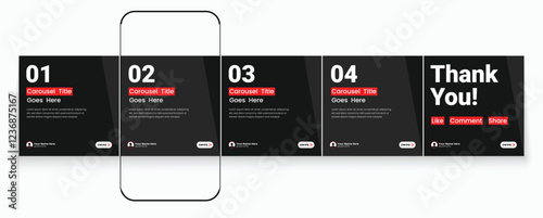 Instagram tips sharing carousel post template or LinkedIn carousel banner collection. Social media carousel template layout
