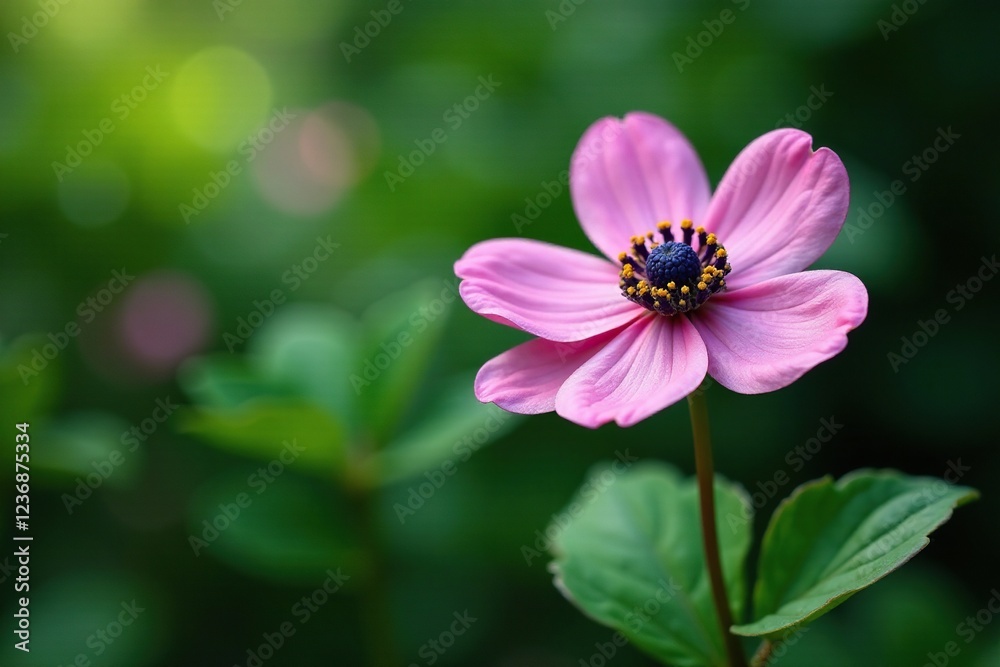 Fototapeta premium Anemone nemorosa Robinsoniana stems and leaves, leaf, anemone