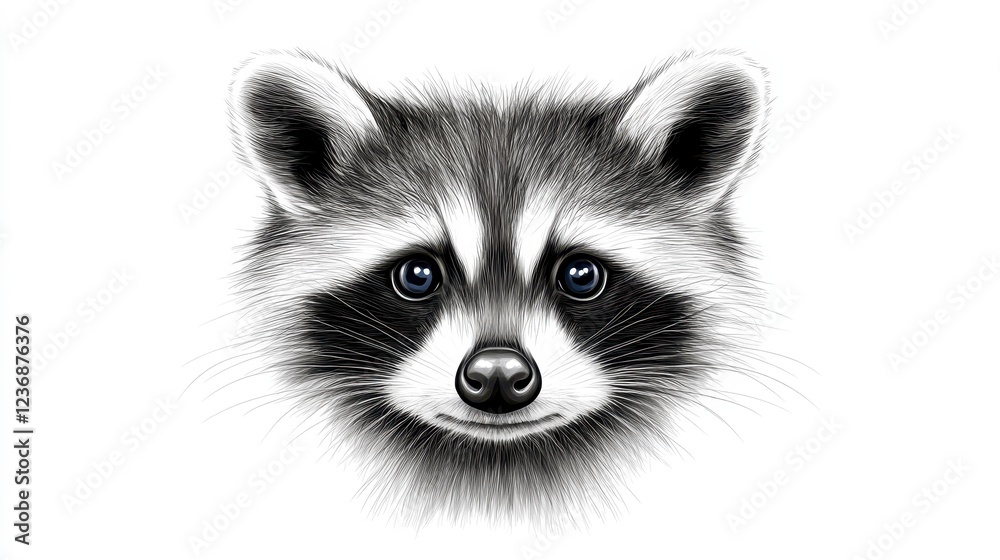 Obraz premium Cute Raccoon Head Illustration with Detailed Fur and Expressive Face