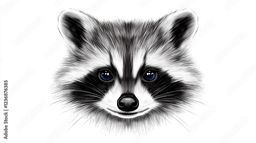 Obraz premium Whimsical Illustration of a Raccoon Face with Striking Blue Eyes