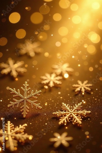 Sparkling snowflakes on a luxurious golden background, Christmas, luxury, sophisticated