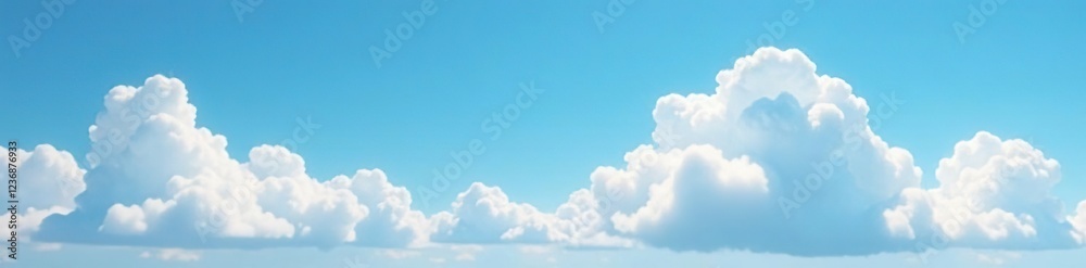 Cloudy sky with fluffy white clouds and blue background, peaceful, soft, serene Cloudy sky with fluffy white clouds and blue background, peaceful, soft, serene
