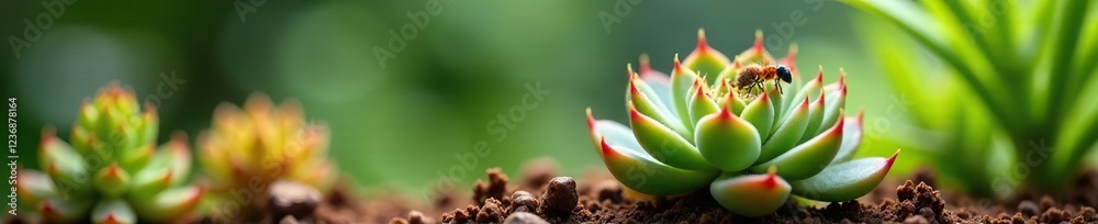 Small aphid colony in a terrarium atop a succulent plant, wildlife, ecosystem, farm Small aphid colony in a terrarium atop a succulent plant, wildlife, ecosystem, farm