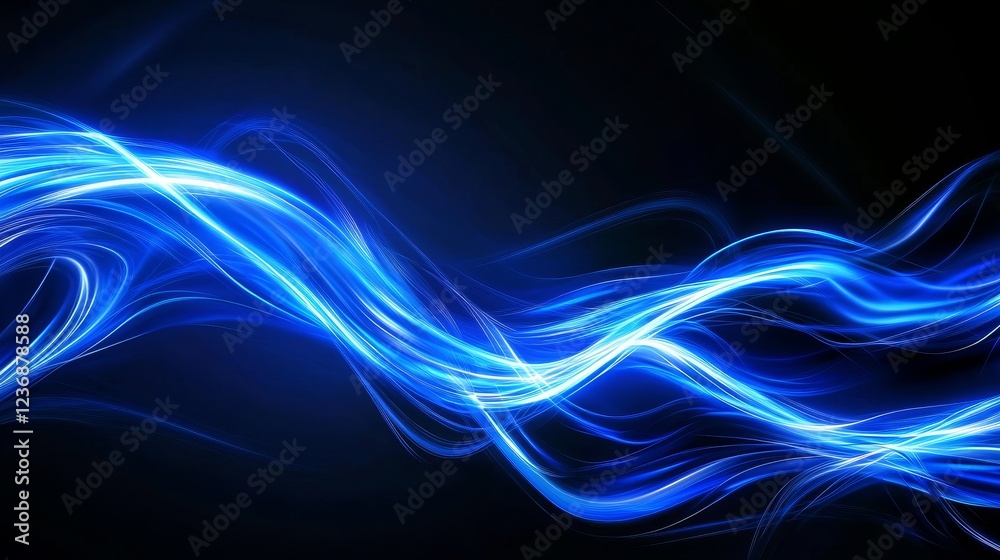 Fototapeta premium Abstract Blue Energy Waves - Dynamic blue light waves flowing across a black background. Perfect for technology, energy, and abstract designs.
