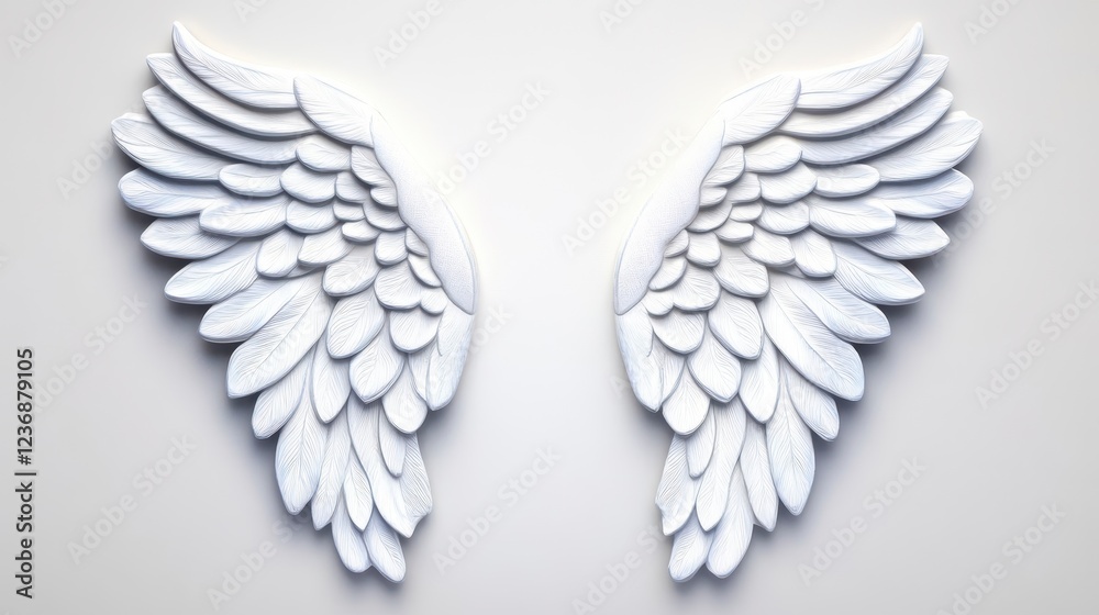 Fototapeta premium Elegant White Angel Wings Art Decoration on Light Background