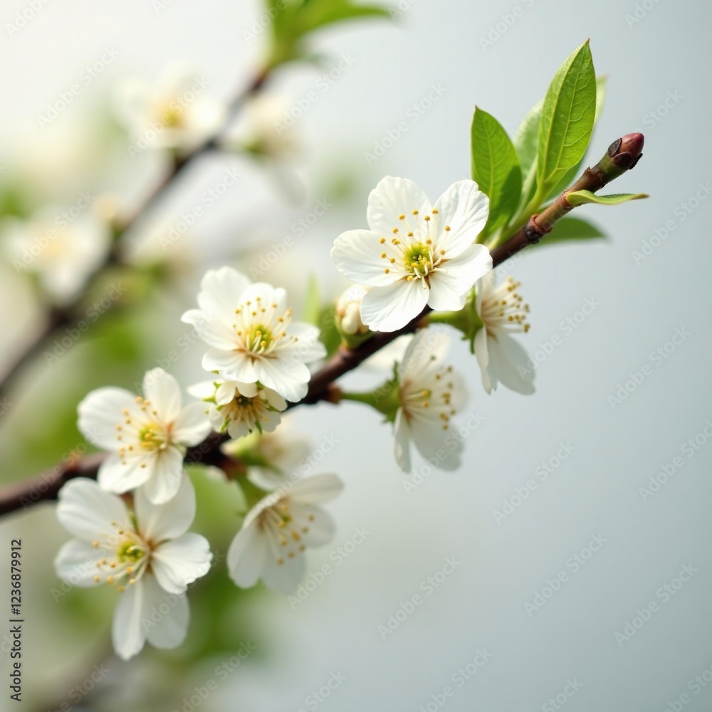 Sprigs of flowering from the hazel tree rest on a branch against soft pure white backdrop, blossom, floral, evergreen Sprigs of flowering from the hazel tree rest on a branch against soft pure white backdrop, blossom, floral, evergreen